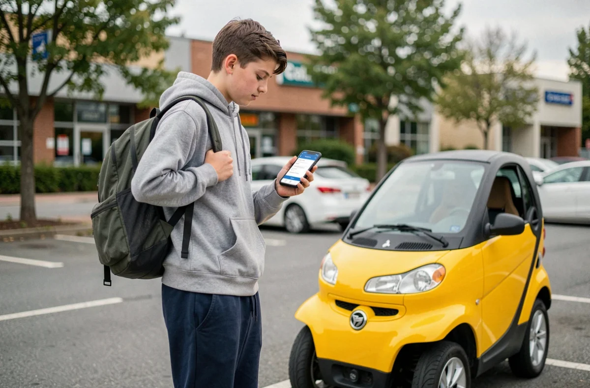 Adolescent comparant des offres d'assurance voiture sans permis sur son smartphone