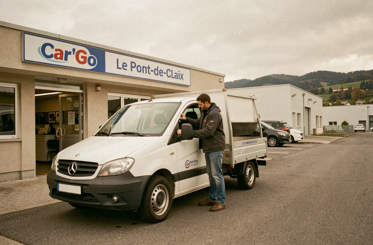 Client chargeant une camionnette de location devant l'agence Car'Go au Pont-de-Claix
