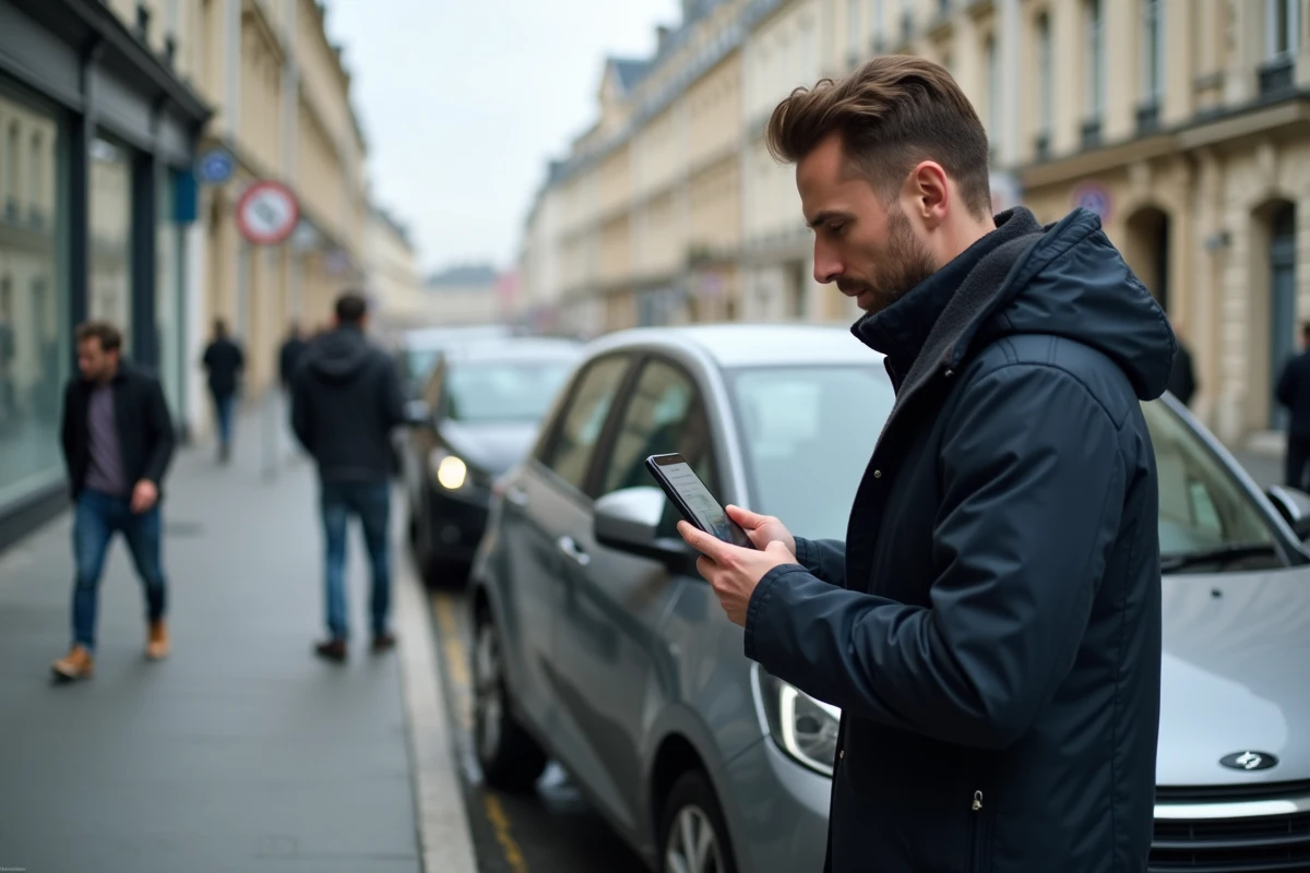 Conducteur en ville vérifiant son assurance auto après la suppression de la ZFE