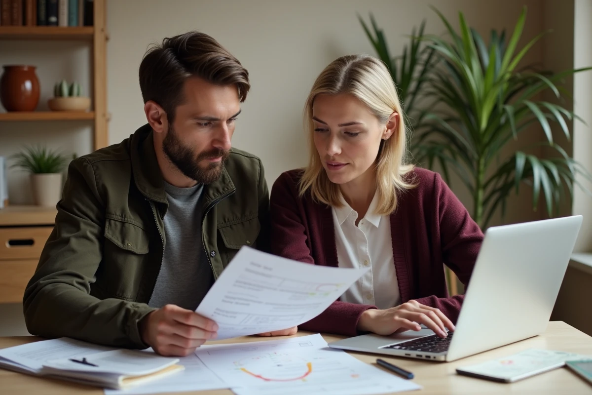 Couple étudiant les avis UFC-Que Choisir ensemble avant de finaliser un achat de véhicule sur Aramis Auto
