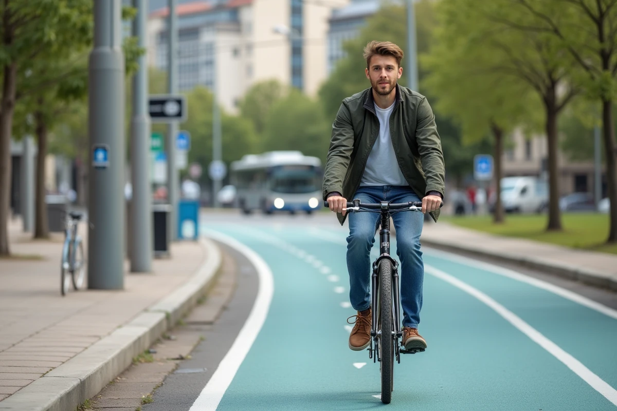 Jeune cycliste sur la nouvelle piste cyclable de la Route de Thonon