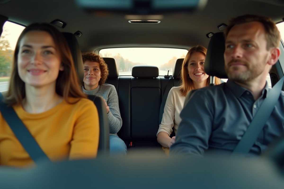 Famille en voiture Peugeot 508 SW en sécurité