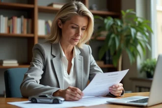 Femme consultant son contrat d'assurance auto face à l'annulation de la ZFE