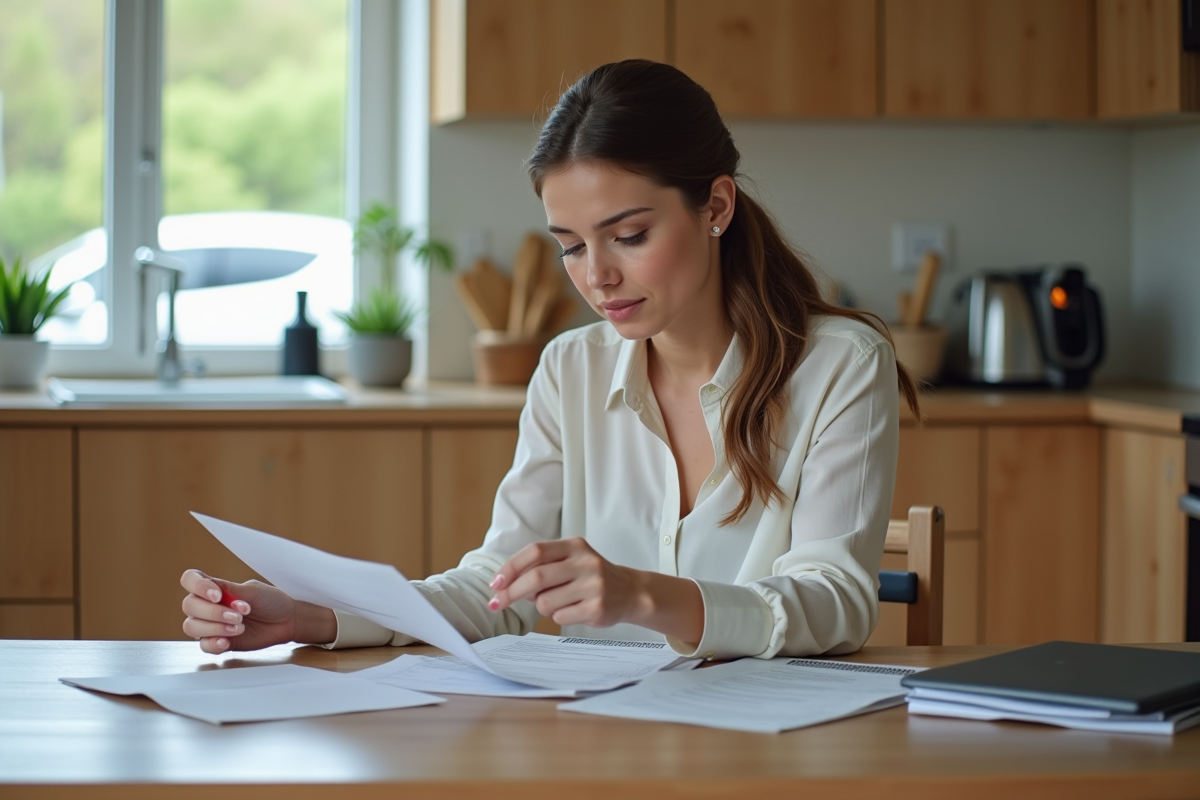 Jeune femme lisant un document d