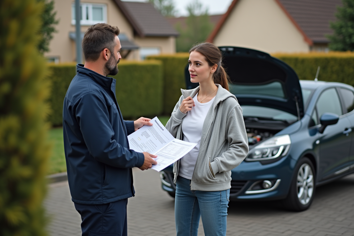 Jeune femme observant un rapport de diagnostic Renault 1,5 dCi
