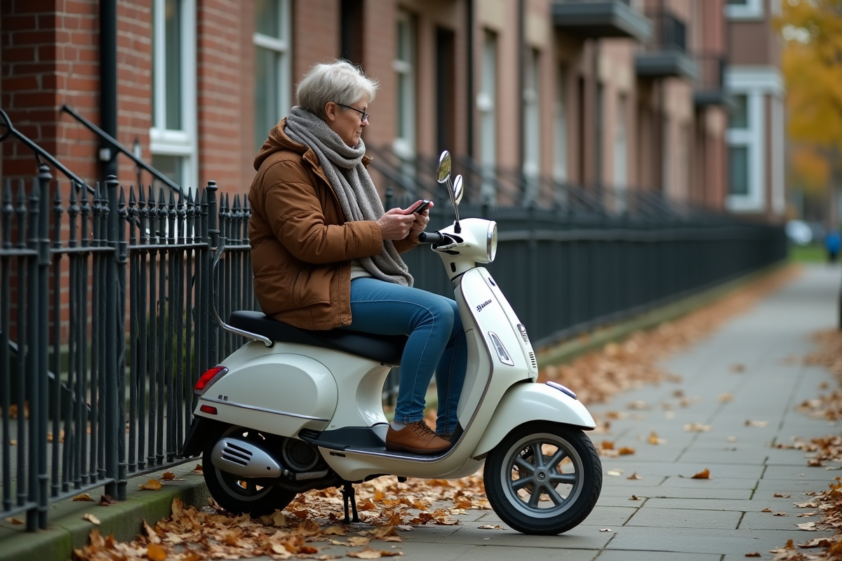 Femme âgée regardant prix scooter d