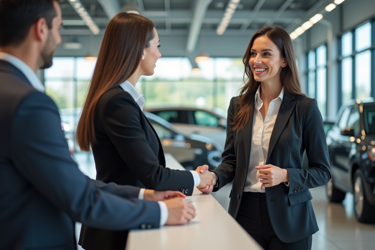 Femme souriante serre la main d