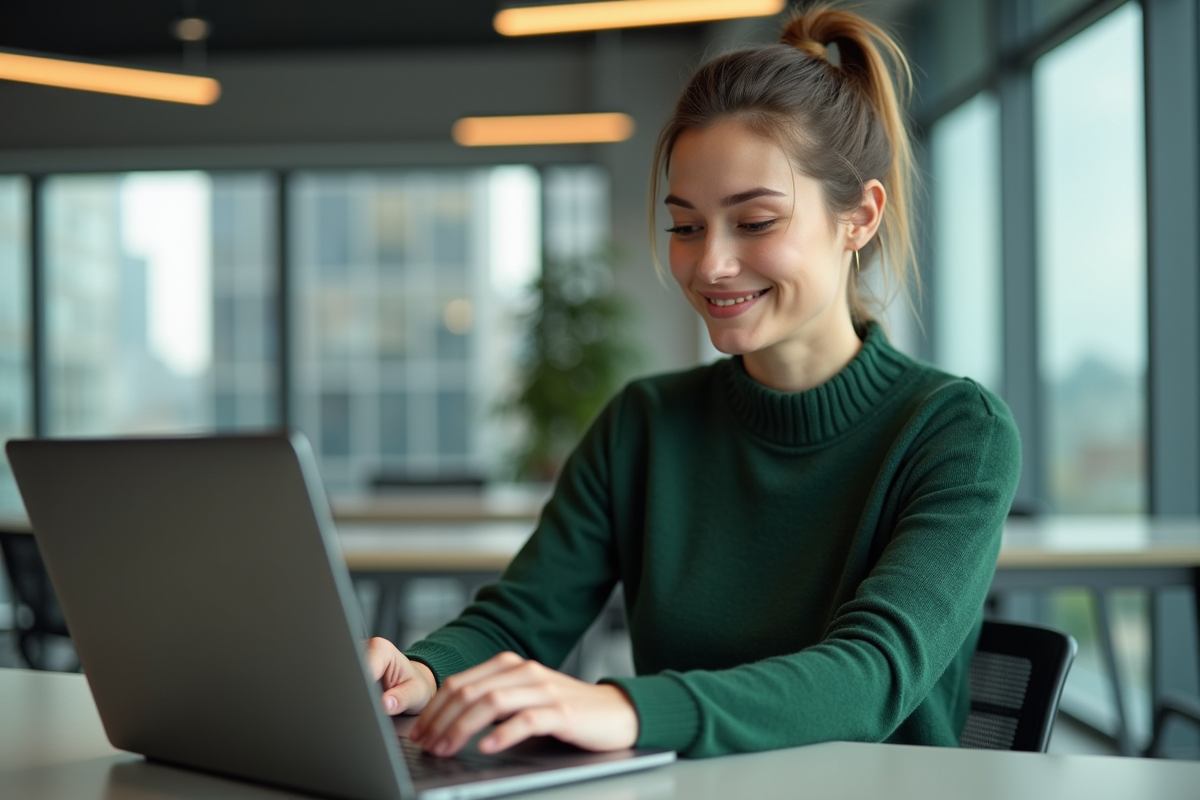 Femme vérifiant son permis de conduire sur un ordinateur