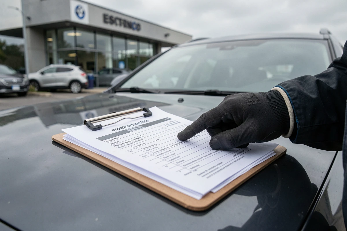 Formulaire de contrôle technique avec mention des normes de hauteur de véhicule rempli par un technicien agréé