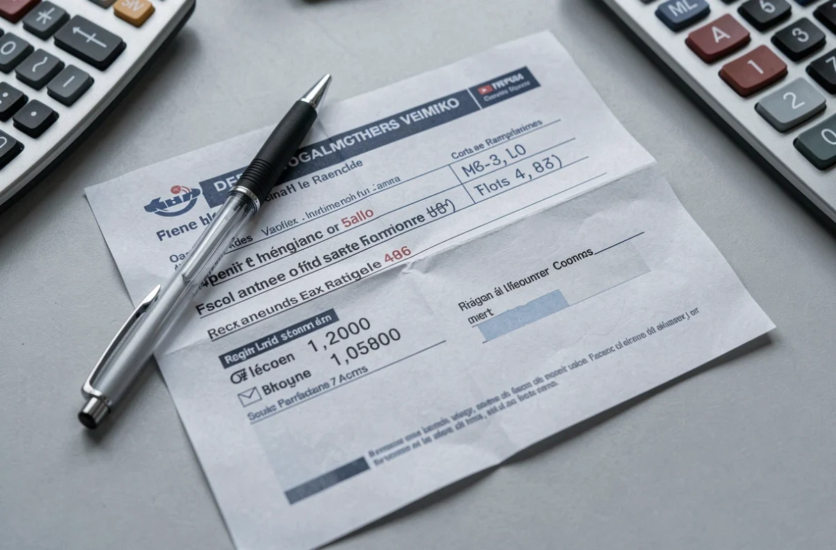 Gros plan sur un certificat d'immatriculation français avec calculatrice et stylo, montrant le barème de la carte grise