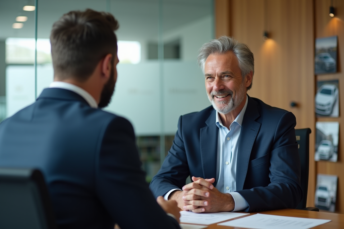 Homme en costume discutant assurance au bureau