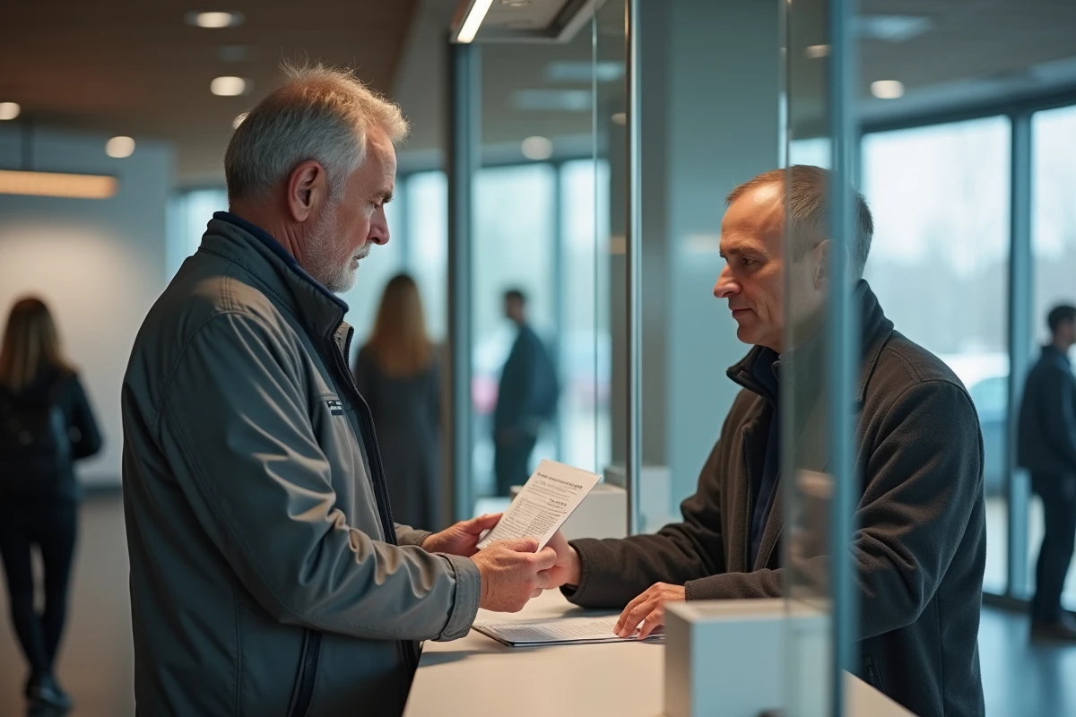 Homme remet ses documents à un agent à la prefecture