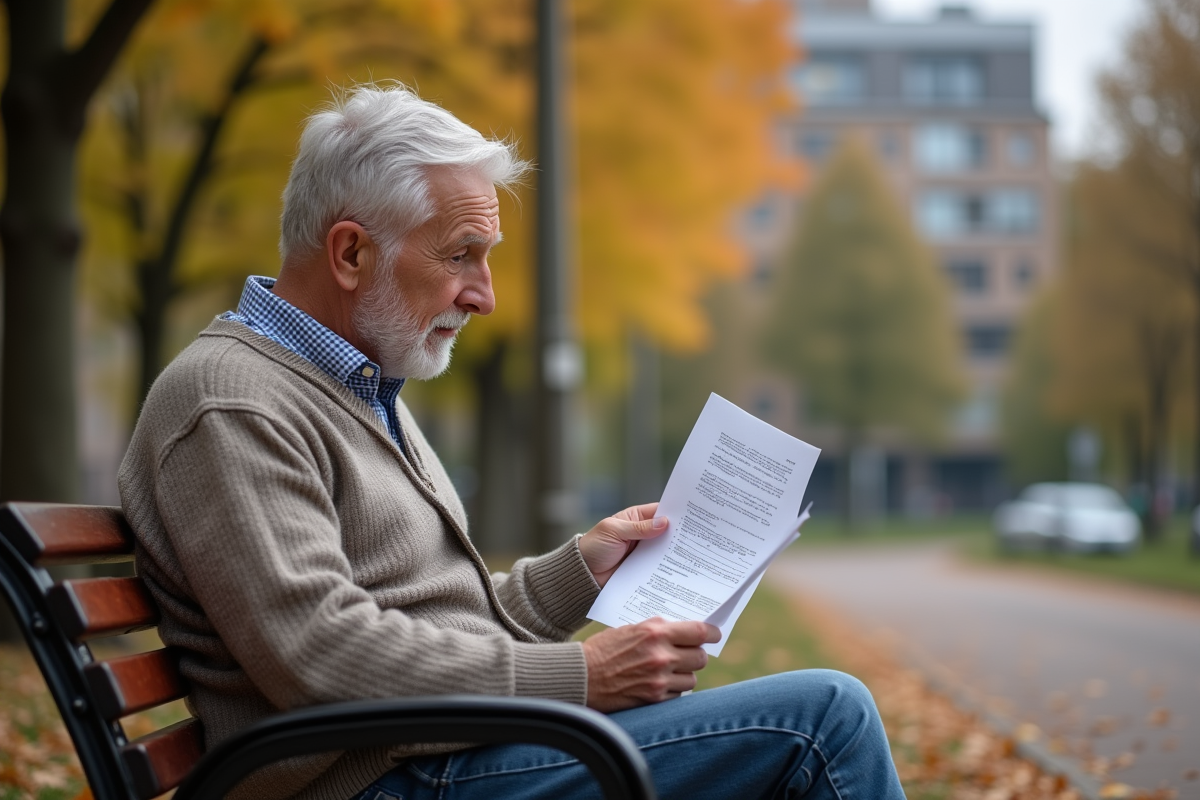 Homme retraité consulte des papiers d