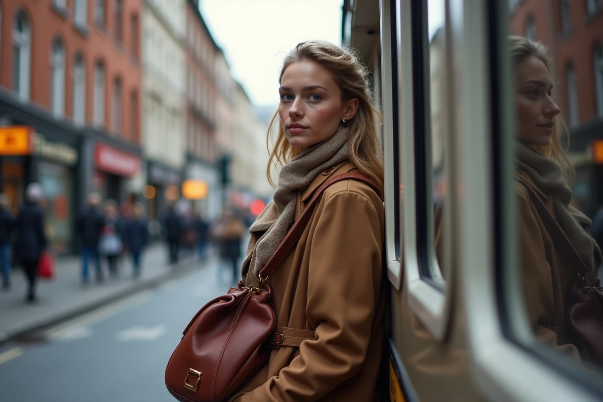 Jeune femme en ville avec camion et sourire naturel