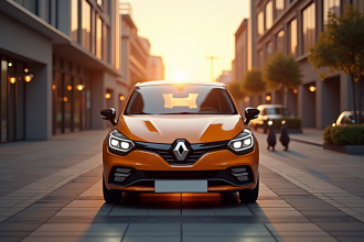 Renault Clio 2 V6 stationnée en ville au lever du soleil