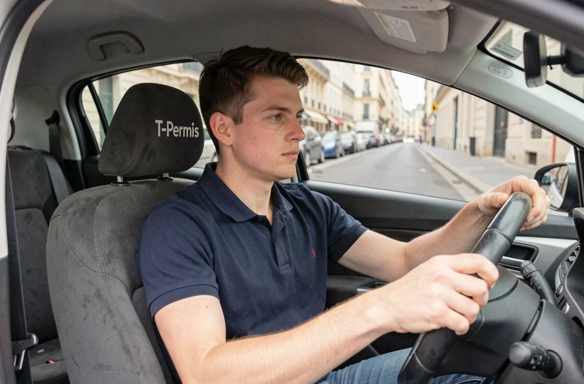 Un élève concentré au volant d'un véhicule de l'auto-école T-Permis dans le Loiret