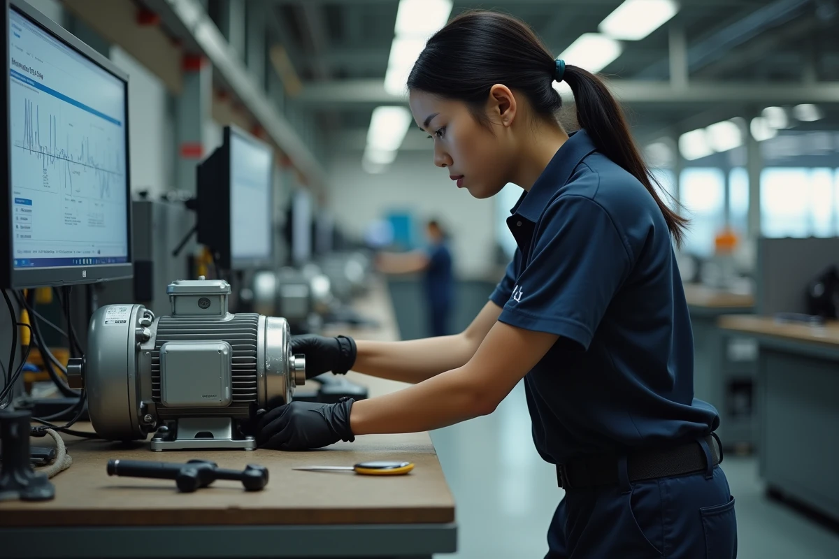 Jeune technicien ajustant un drive PT dans un atelier industriel