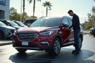Voiture compacte d'occasion brillante inspectee en plein jour