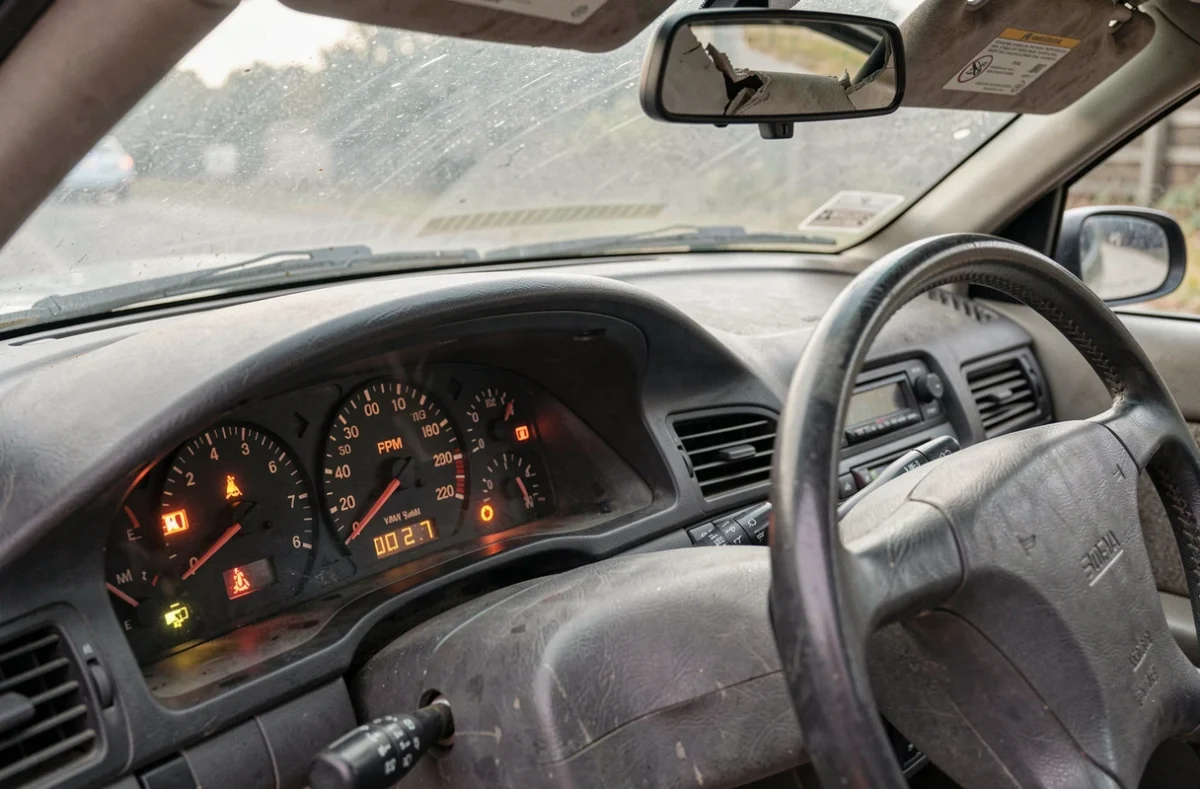 Voyant moteur allumé sur le tableau de bord d'une voiture avec régime bas instable lié à une vanne EGR défaillante